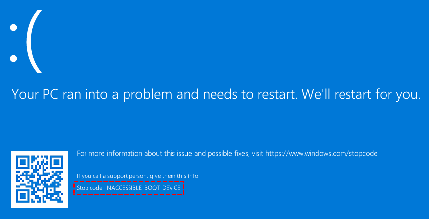 inaccessible boot device